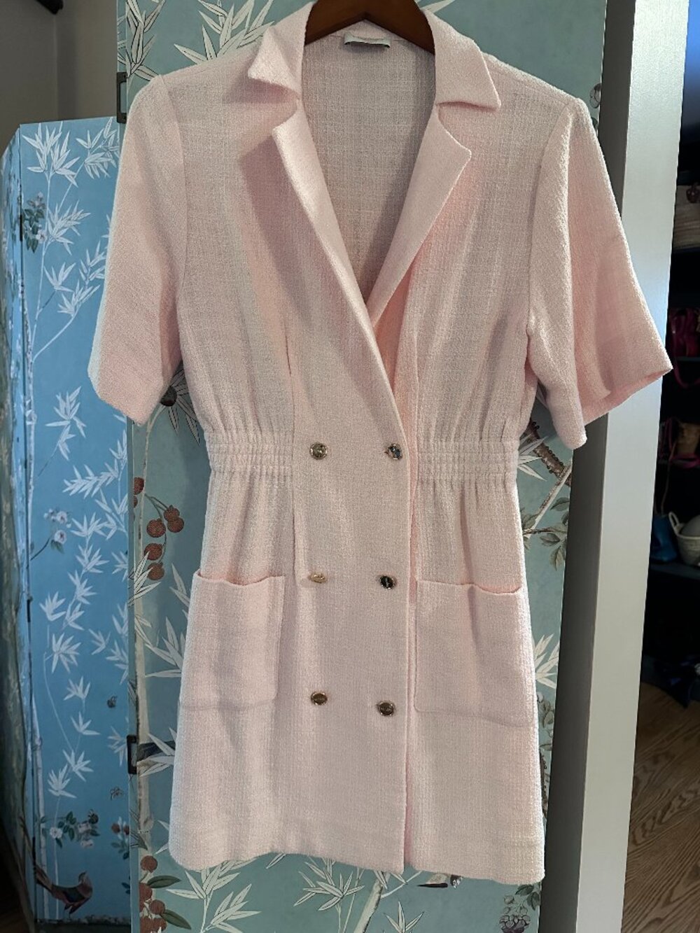 Sandro Pink Double-Breasted Short Sleeve Midi Dress